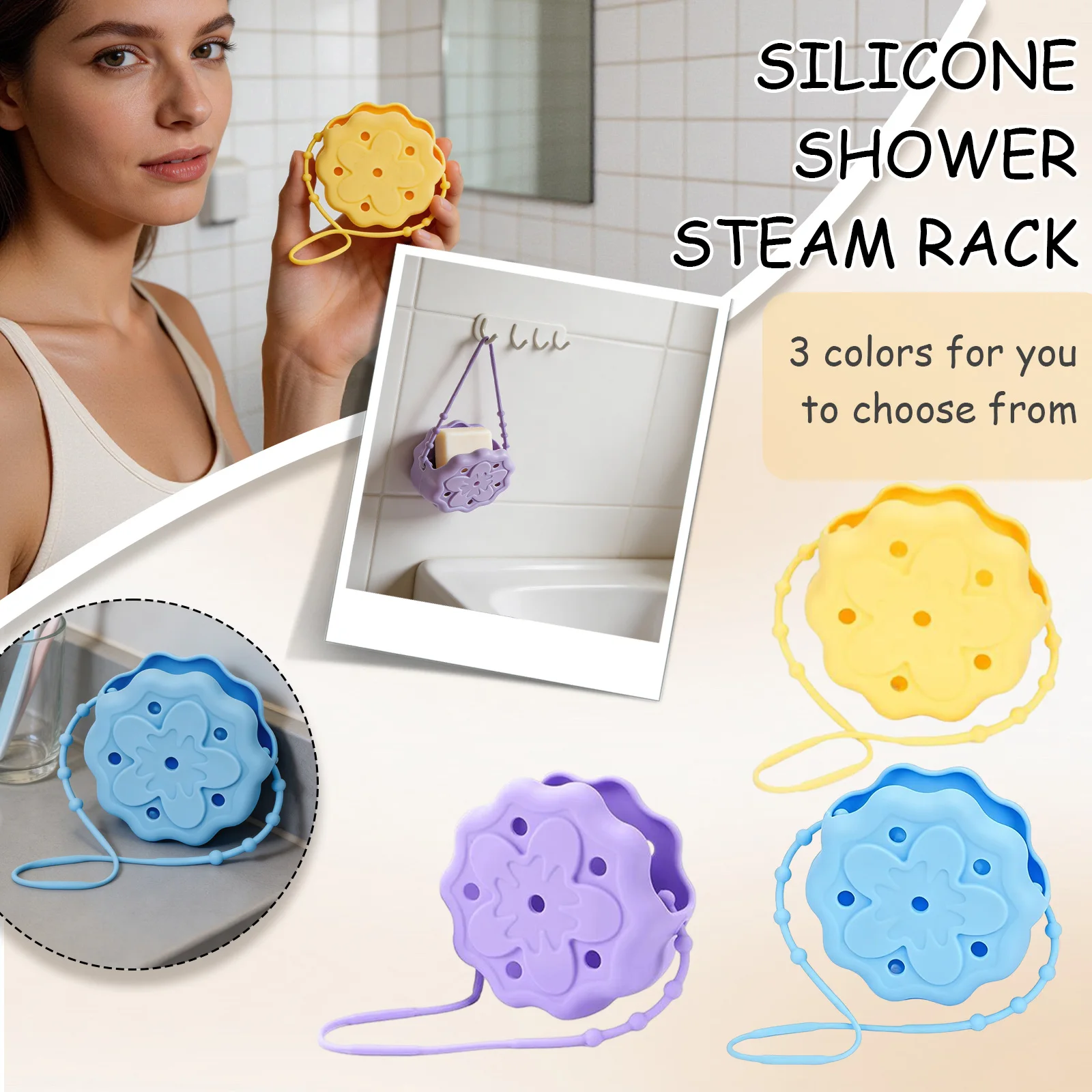Silicone Shower Steam Rack Bathroom Storage Rack Hanging Shower Steam Racks Bath Bomb Holder Bathroom Supplies
