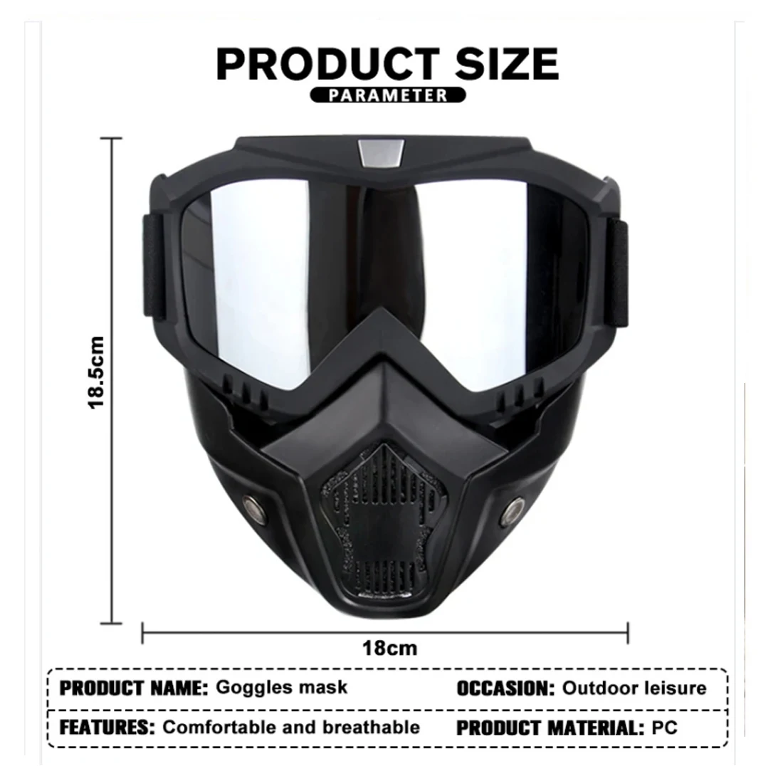 MTB ATV BMX Protective Face Mask and Glasses, Wind-Resistant Cycling Eyewear, Motocross Facial Cover with Safety Lenses