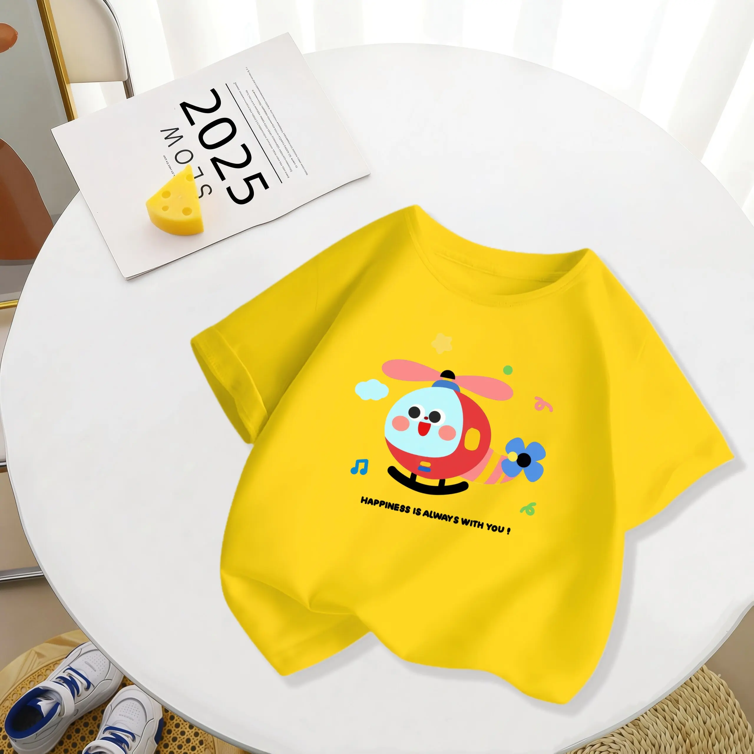 Children's T-shirt Short Sleeved Summer  Item Children's Cotton Half Sleeved Summer Style, Cute Cartoon Airplane Top for Girls