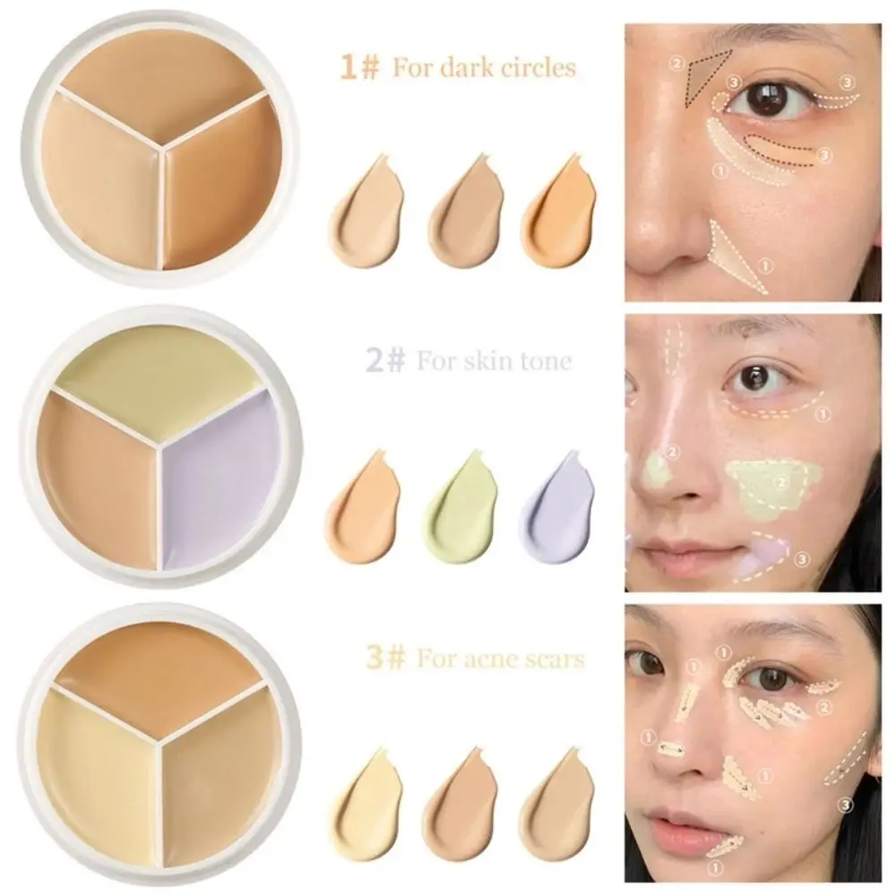 Acne Poriën Make-Up Tool Bedekt Donkere Kringen 3 Kleuren Concealer Palet Matte Concealer Crème Face Contour Vloeibare Foundation