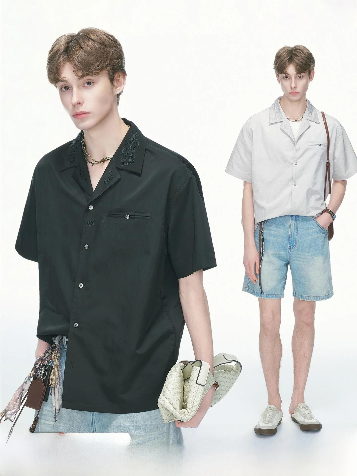 Dream Made Men's Short Sleeve Embroidered Relief Shirt Loose Fit Summer Comfortable Half Sleeve Youth Fashion Commute Style