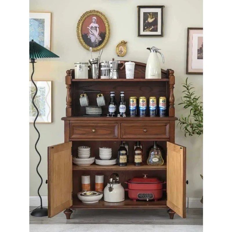 Wholesale American side solid wood mini wine cabinet tea cupboard retro upper and lower glass  0.8
