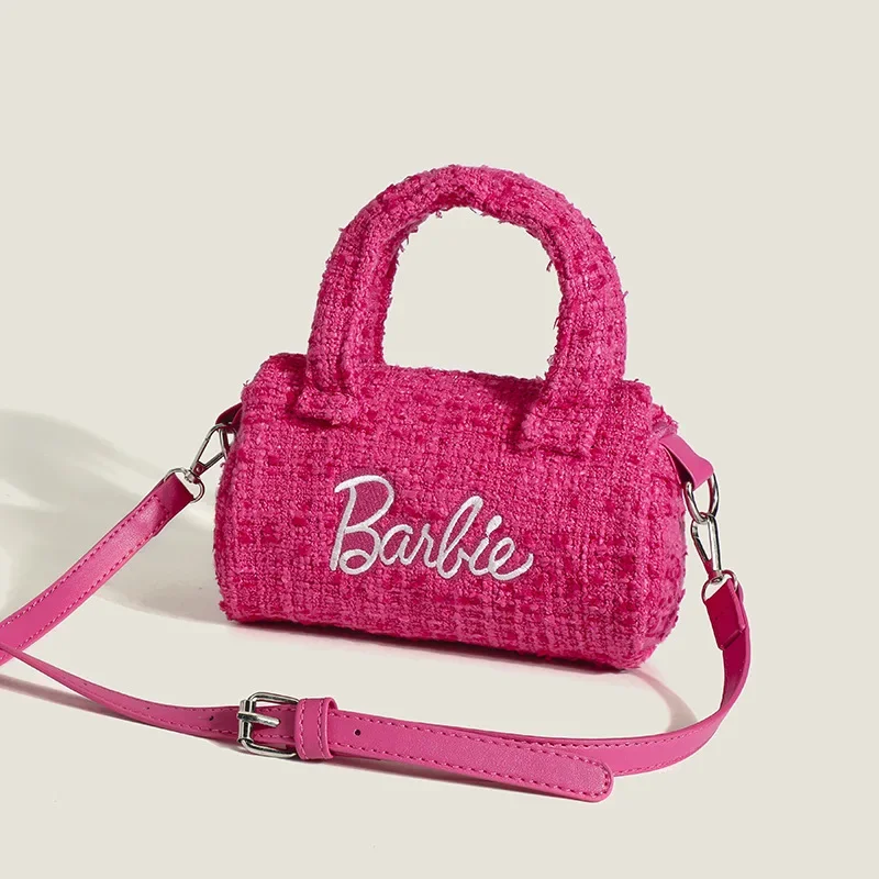 Fashion Barbie Pink Messenger Bags Cute Girls Barbie Handbag Women Shoulder Bag Cylindrical Bucket Bags Ornaments Christmas Gift