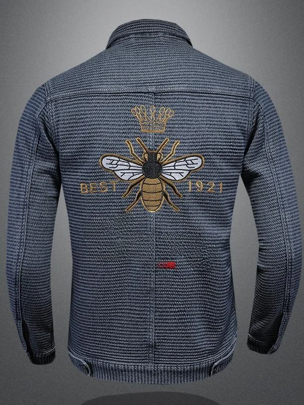 

Мужская джинсовая куртка с вышивкой в виде пчелы, повседневная, с воротником, весна-осень, новый стиль, корейская версия, ретро-куртка, модная, хлопковая, повседневная.