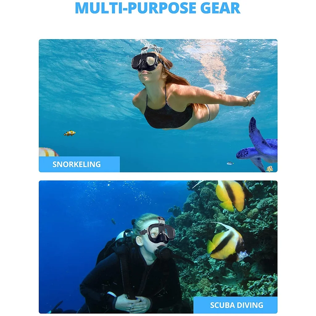 Snorkel Mask Broad View Scuba Mask Anti-Fog Anti-Leak with Camera Mount Diving Mask Snorkeling Mask for Adults and Young