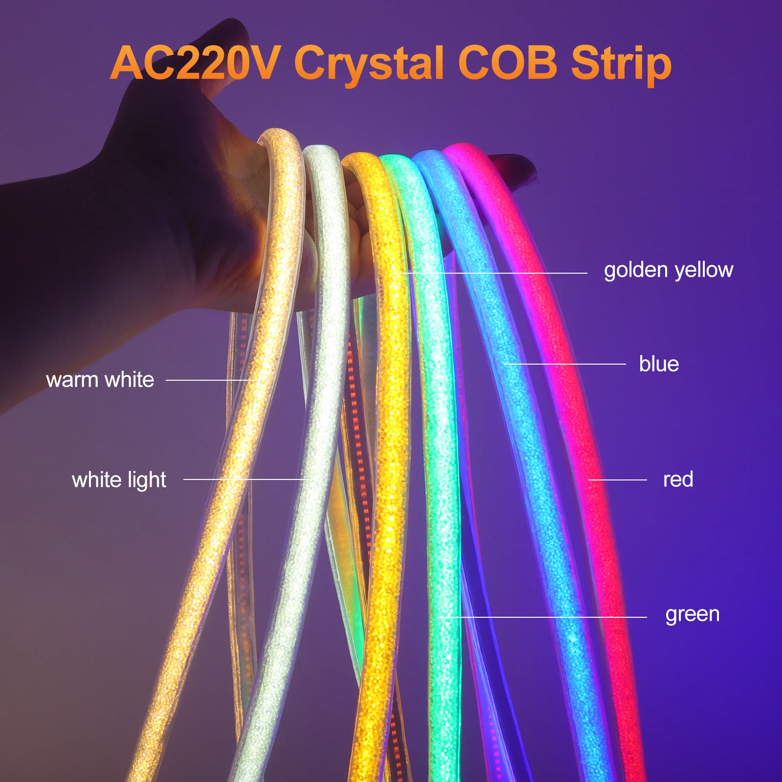220V Crystal Fluorescent COB Neon Light Strip Waterproof Adhesive Flexible Lamp Tape White Red Blue Green for Outdoor Home Decor