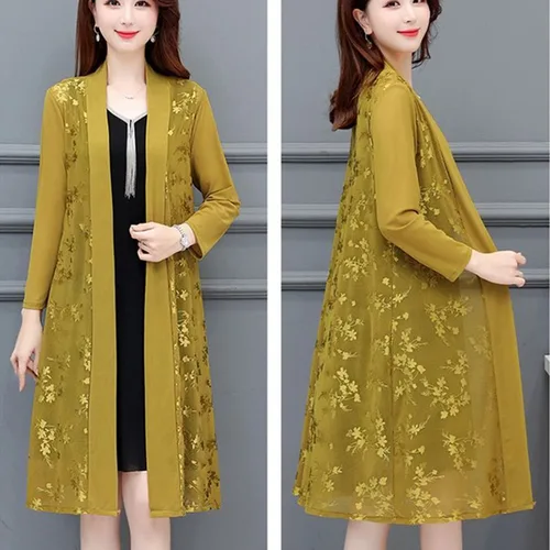 Imagen 2 del producto Ropa de protección solar para mujer, cárdigan fino de manga larga con estampado sólido, abrigo de protección solar medio largo, novedad de verano