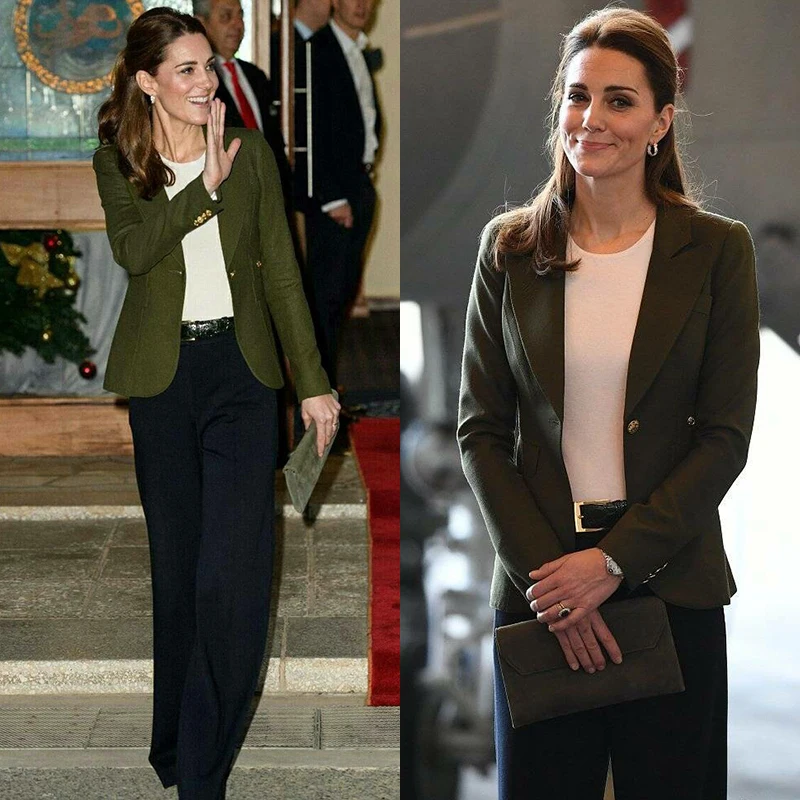 

Kate Middleton Stylish Slimming Black Wide Leg Pants OL Suit Pants Straight Cut mid Waist Polyester Fiber Long Pants