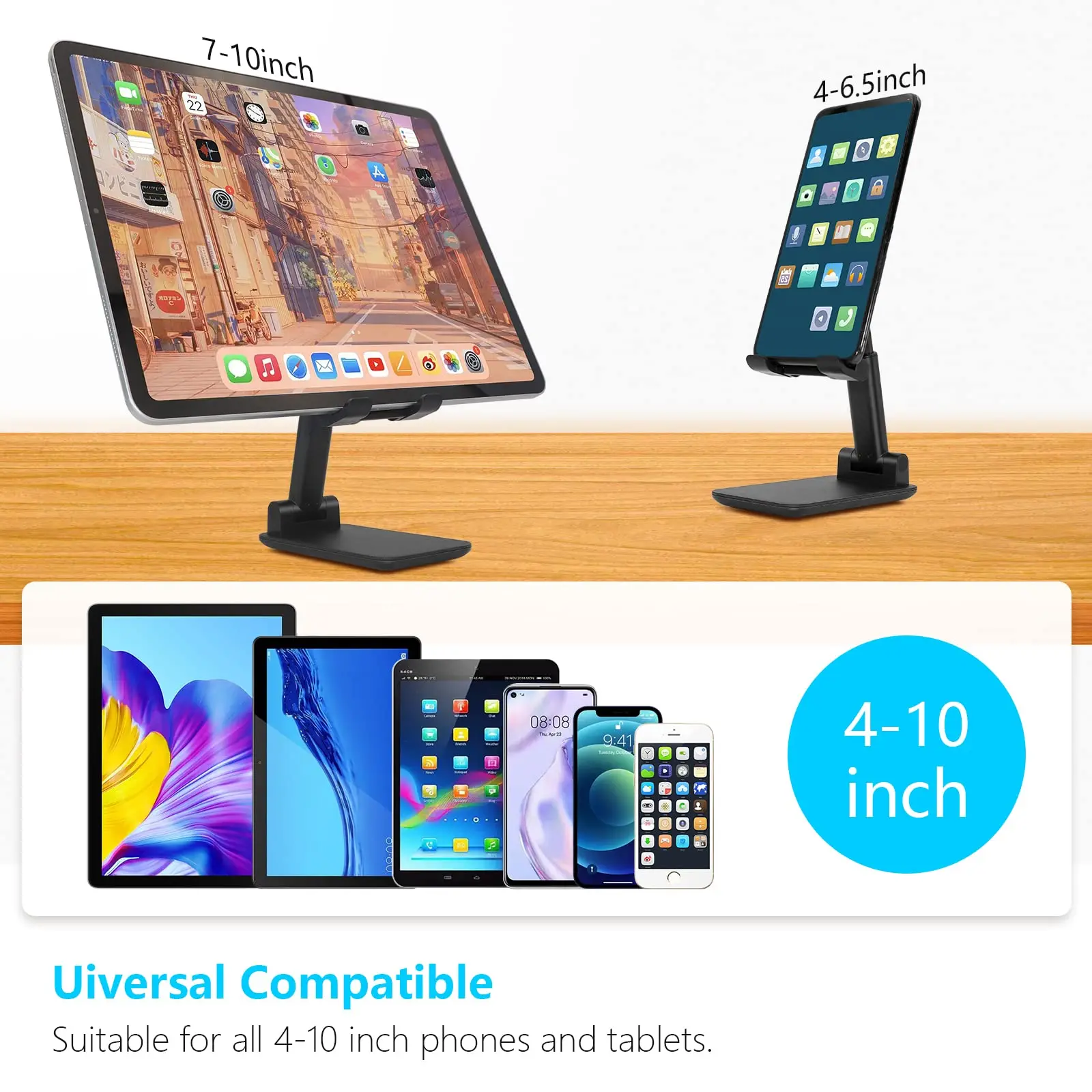 Foldable Phone Holder Fully Adjustable Angle And Height Desktop Phone Holder Compatible With All Phones Black and White