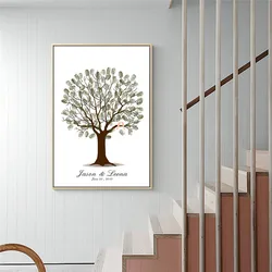 Libro de invitados de boda personalizado, árbol con huella dactilar, lienzo, póster artístico de pared, regalo de boda, firma, recuerdo de matrimonio para decoración de fiesta