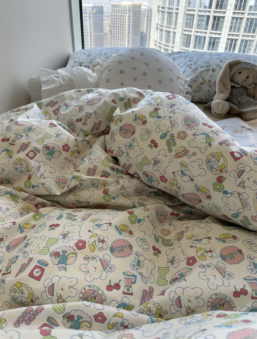 

Lovely cartoon rabbit bedding set kid teen,twin full queen kawaii sweet cotton home textile bed sheet pillow case quilt cover