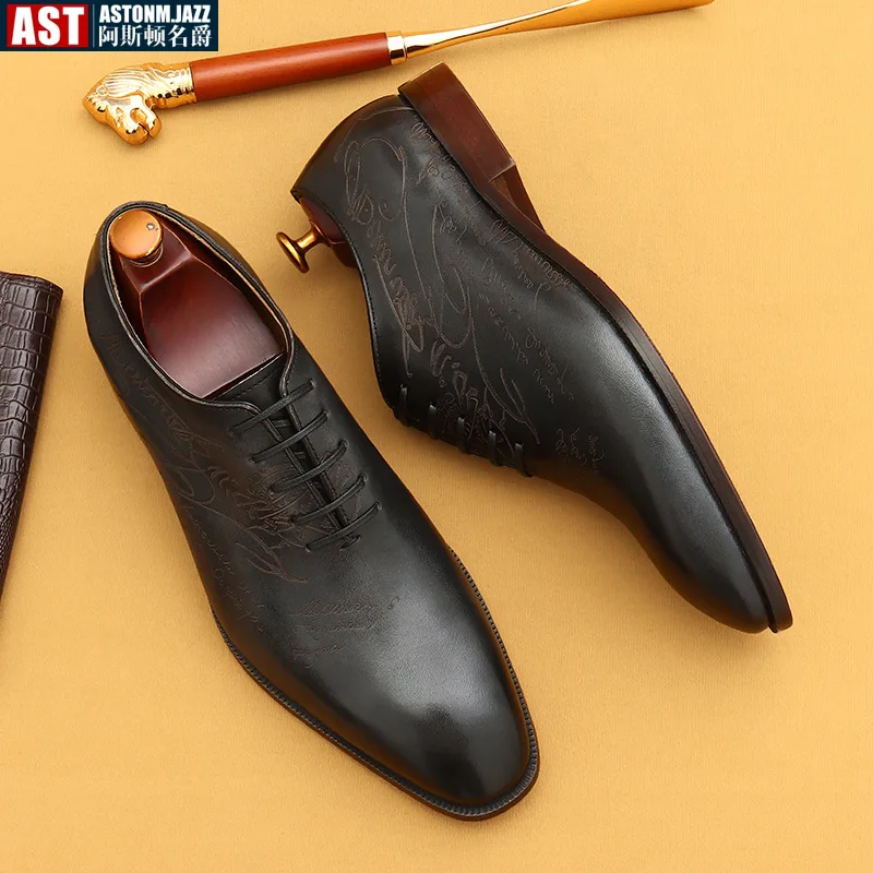 

Italian Men's Dress Shoes Luxury Genuine Leather Handamde Quality Fashion Designer Retro Black Wedding Social Business Shoes Man