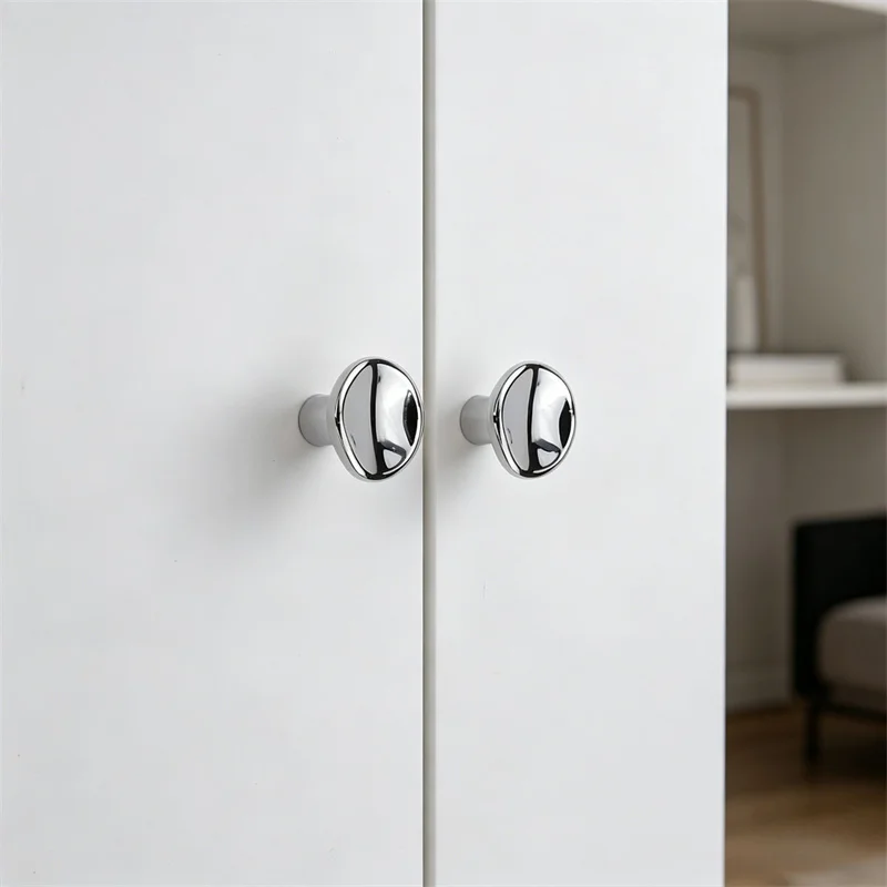 2Pcs Irregular Concave Pull Handles Single-hole Kitchen Cabinet Door Drawer Wardrobe Knob Handles Silver Unique Small Pulls