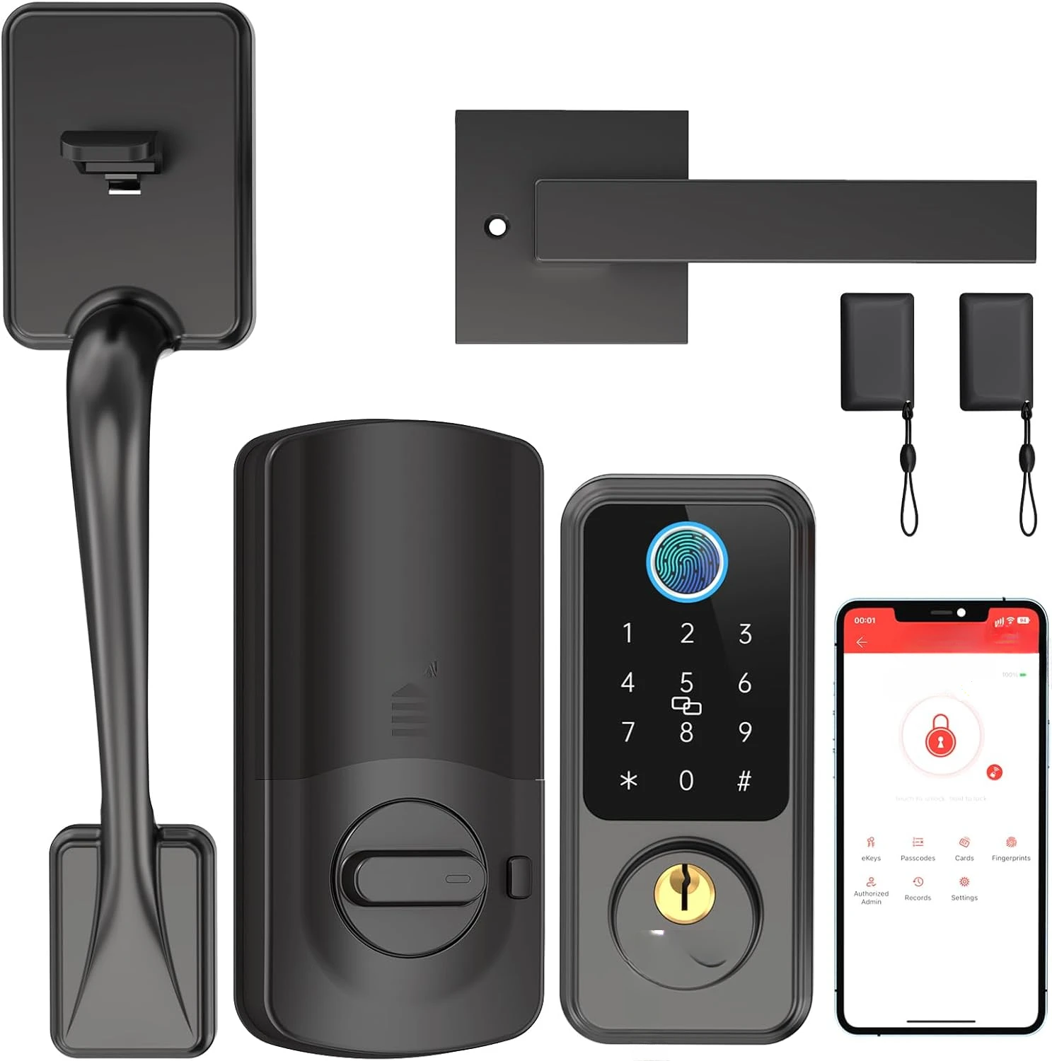 Handleset - Smart Deadbolt Door Lock for Front Door - Bluetooth Door Lock with Keypad - Fingerprint Biometric Auto Lock