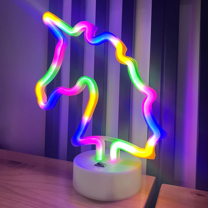 Unicorn Shaped Neon Signs w Base,LED Light,Atmosphere Lighting for Wall,Night Lamp for Birthday,Party,E-sports Room,Decoration