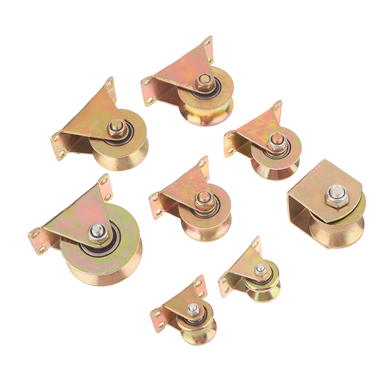 1 Piece U/V Shaped Home Hardware Rigid Caster Track Wheel Bearing Pulley Plating Color Steel Sliding Door Rollers