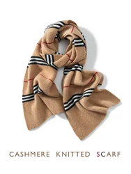 Cashmere Knitted Scarf Classic Striped Texture Thick Neck Warmer Holiday Present Wool Unisex Blend Winter Accessories 180*30
