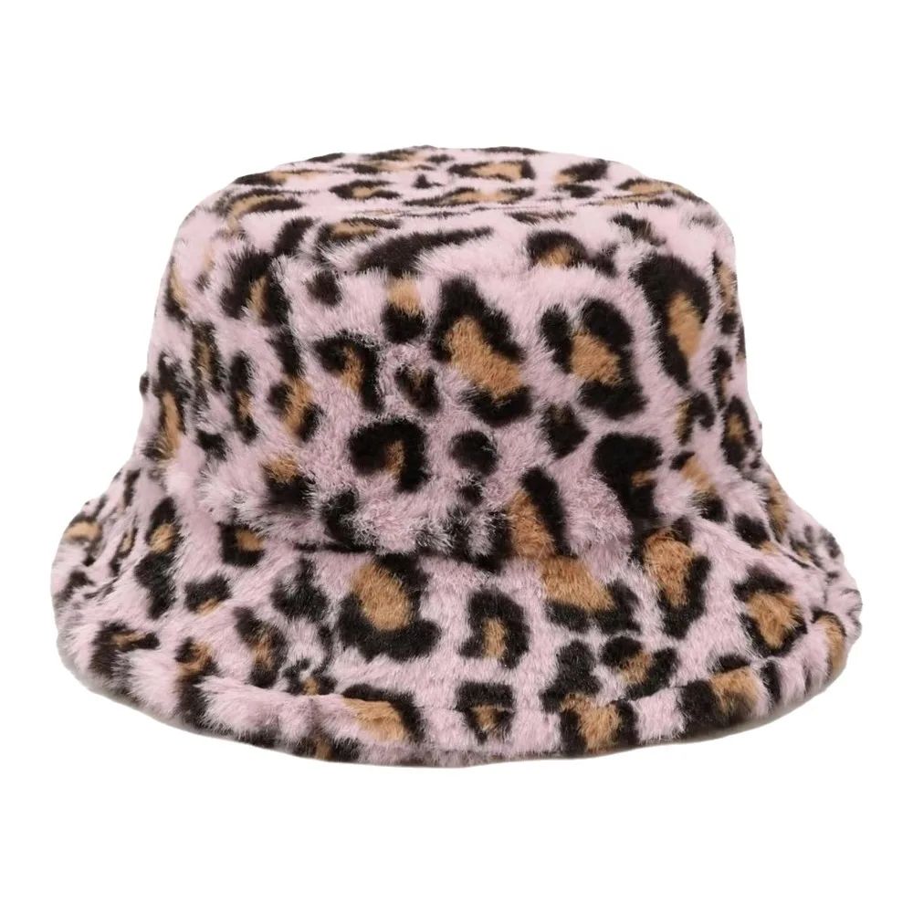 Versatile Furry Faux Fur Winter Bucket Hat Soft Velvet Leopard Print Panama Hat Outdoor Warm Retro Faux Fur Hat Winter Season