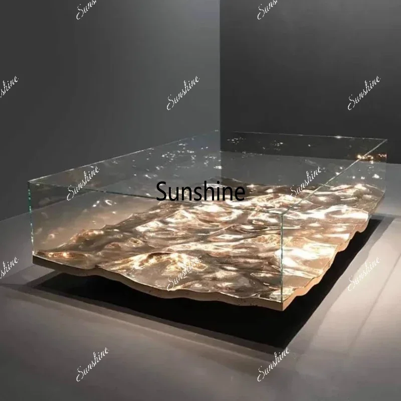 Personalized water ripple transparent wavy edge fiberglass liquid table hotel modern  FT
