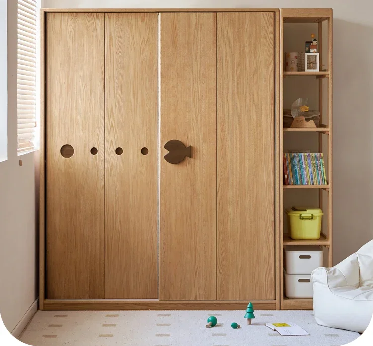 Children's sliding door clothes storage cabinet Boys and girls small household sliding door oak wardrobe