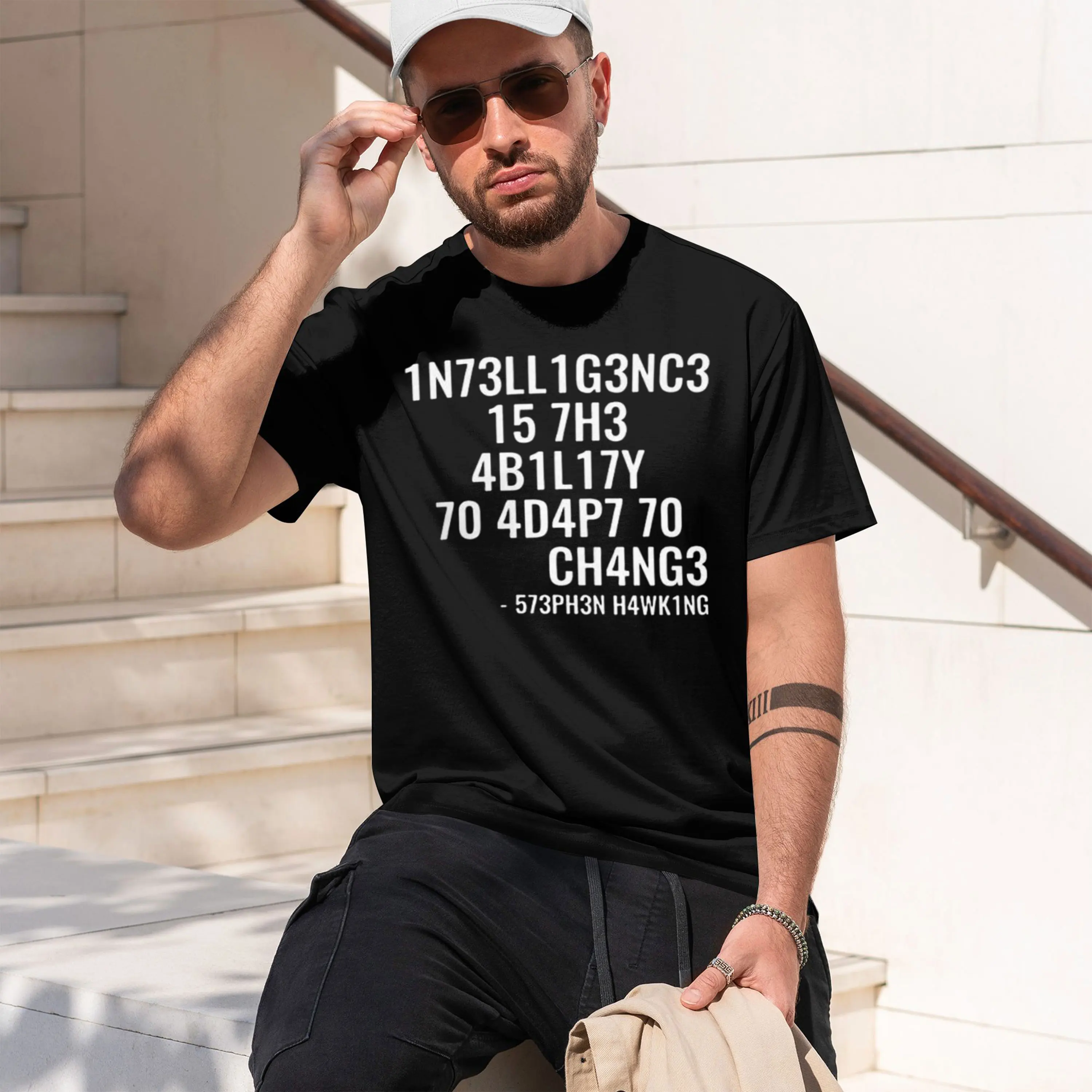 Creative Men TShirts Funny Geek Tops Intelligence Is The Ability To Adapt To Change  Print Tee Male T Shirt 42327 2026 New Model