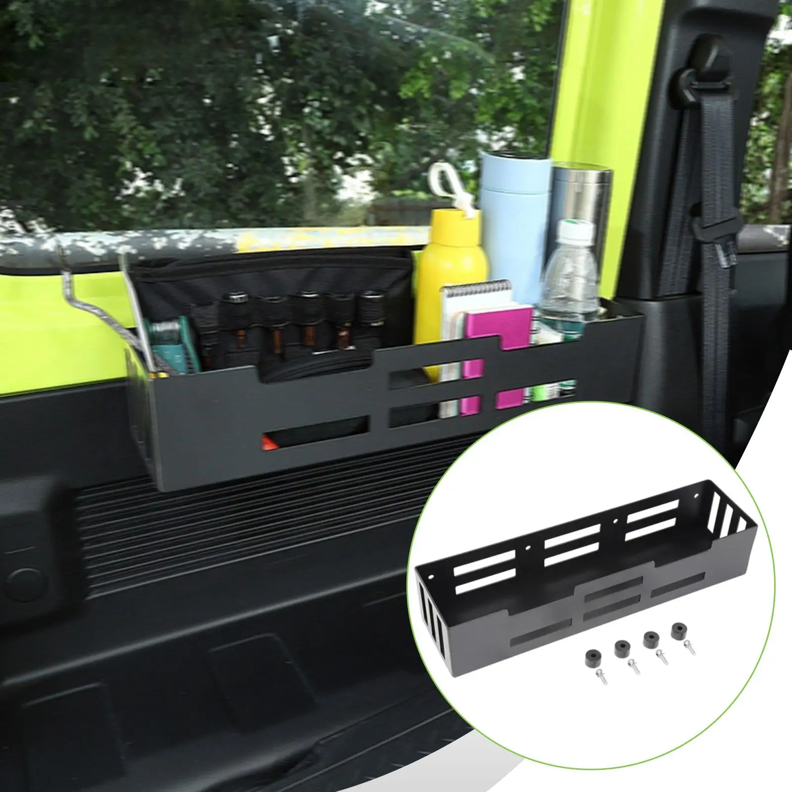 Black Aluminum Alloy Car Trunk Storage Basket Large Capacity Tool Box for Suzuki Jimny JB64 JB74 2018–2025