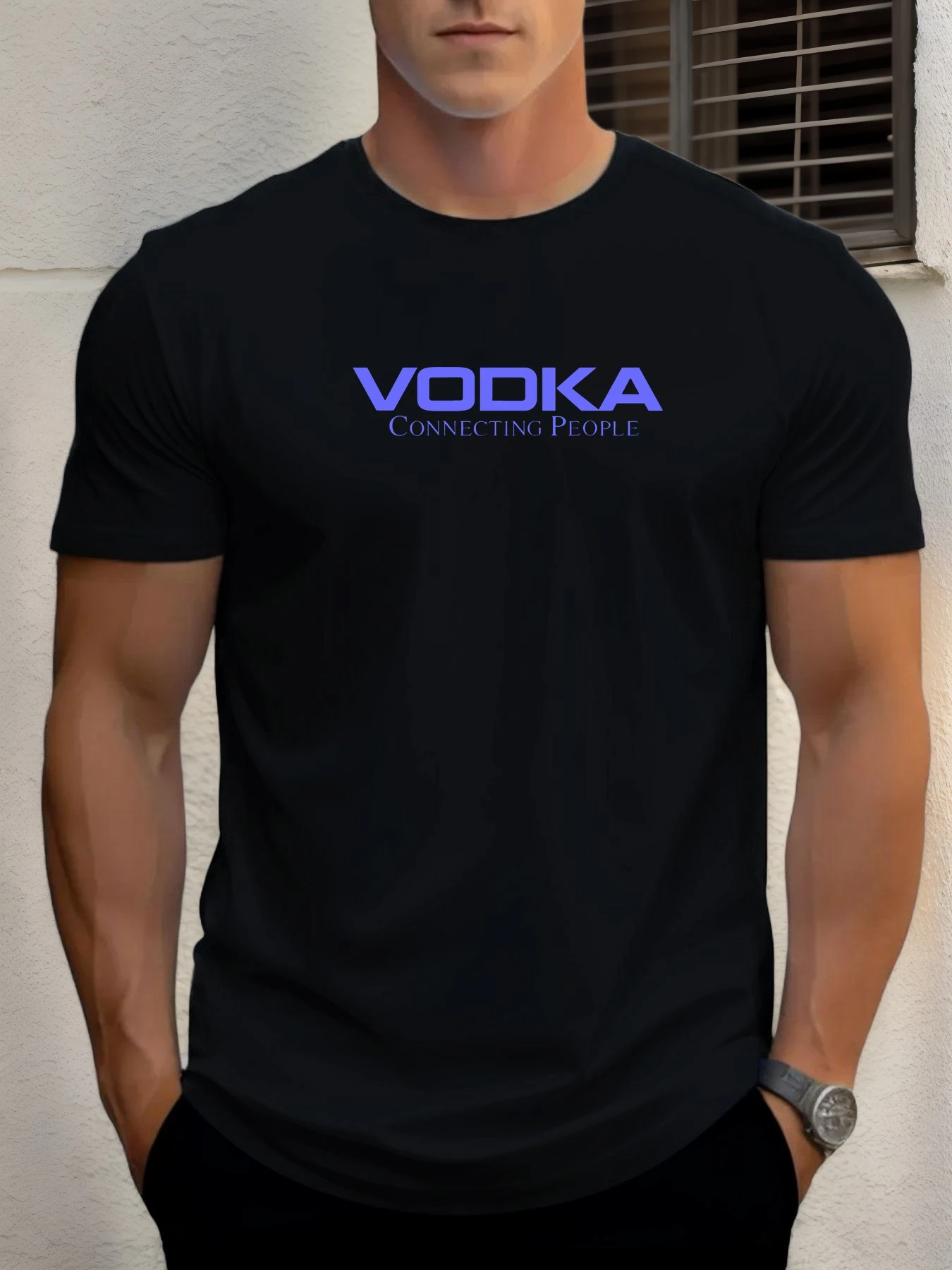 

Man Short Sleeve T-shirt VODKA,CONNECTING PEOPLE Print Summer Round Neck Oversized Tee Casual Fashion High Quality Clothing