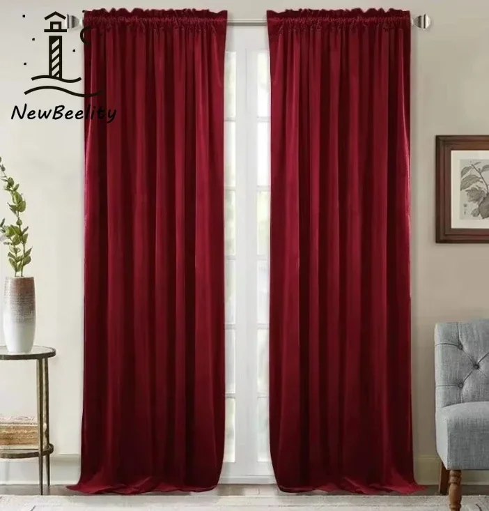 Theater Red Velvet Curtains Super Soft Velvet Insulated Curtains for Living Room Holiday Decorative Drapes for Master Bedroom