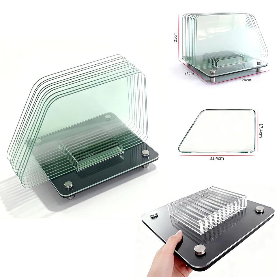 10PC Tempered Side Glass Display Stand,Car Window Film Test Holder for Heat Rejection Demo,Solar Film Sample Showcase Rack ST-B2