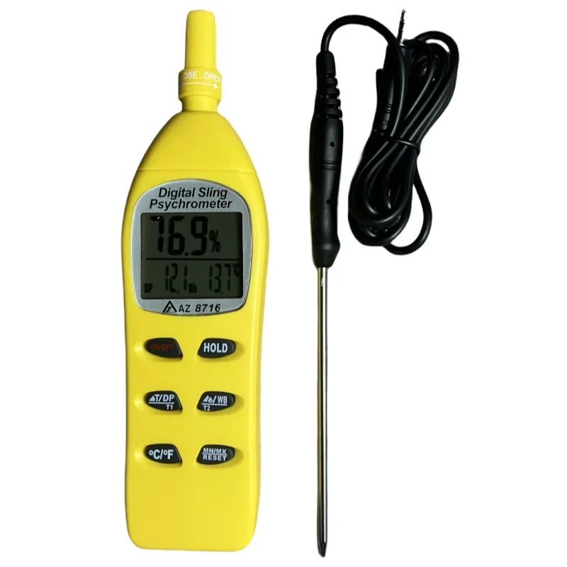 Digital Temperature and Humidity Meter Nodal Dew Point Wet Bulb Temperature Meter with External Temperature Probe Stick AZ8716