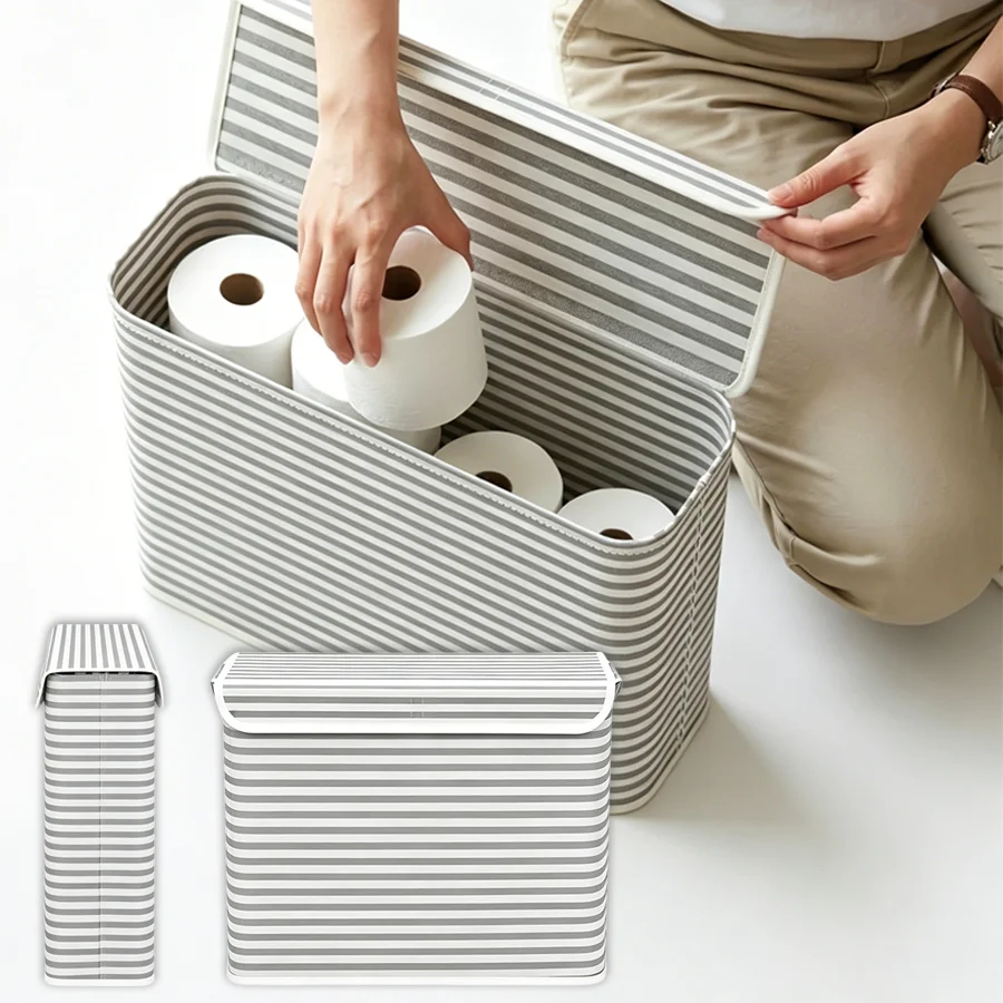 1pc Foldable Toilet Paper Storage Box, Tissue Organizer, Portable Roll Paper Storage Supplies for Bathroom, Under Sink XJM