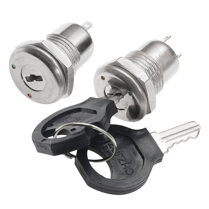 3PCS S1203 12mm Metal Electronic Lock Switch With Key 2-Pin Installation Of Self-Locking Telephone Elevator Lock Switch Nut