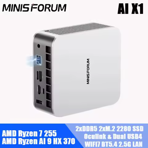 MINISFORUM AI X1 Mini PC AMD Ryzen AI 9 HX 370/R7 255 OCuLink 2*USB4 WiFi7 M.2 2280 Slots x2 Desktop Gaming Computer
