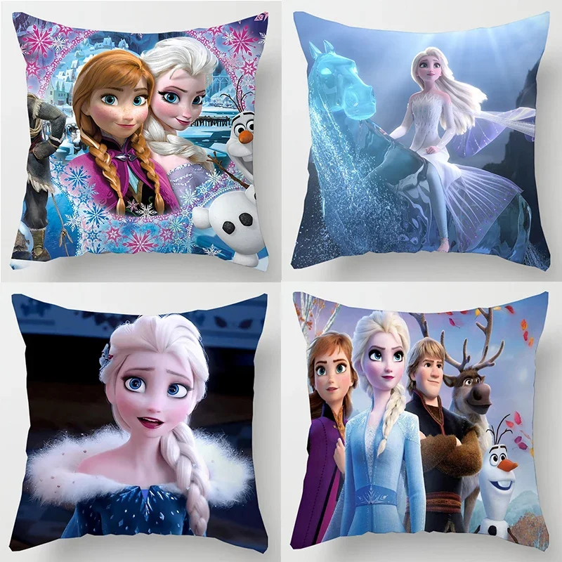 

Disney Elsa Anna Soft Pillow Case Frozen Cushion Cover Anime Figure Princess Short Plush Home Decorative Sofa Pillow Case Gifts