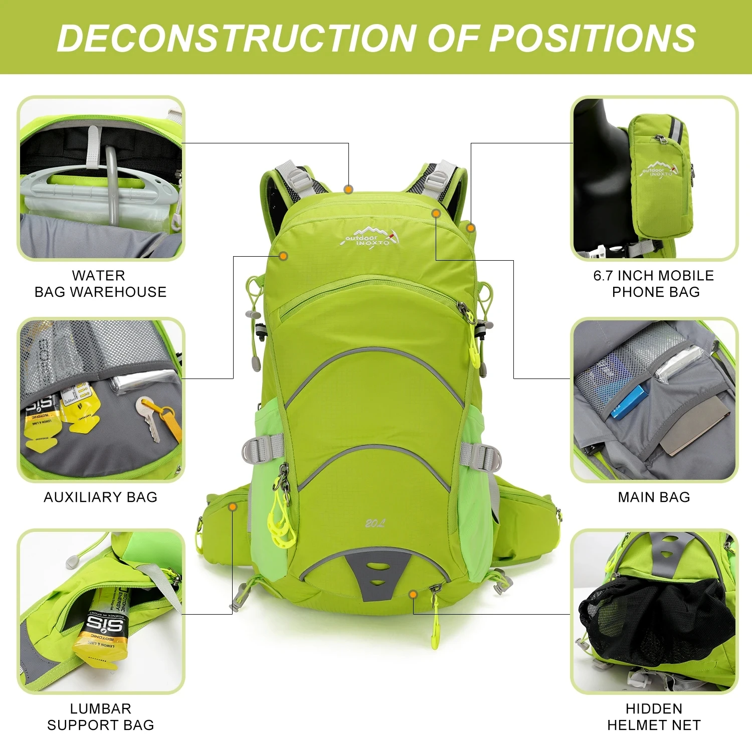 Bergsteiger-Wanderrucksack 20 Liter Herren und Damen Outdoor-Sport Laufrucksack Wasserdichter Camping-Trekking-Rucksack – Detail 6