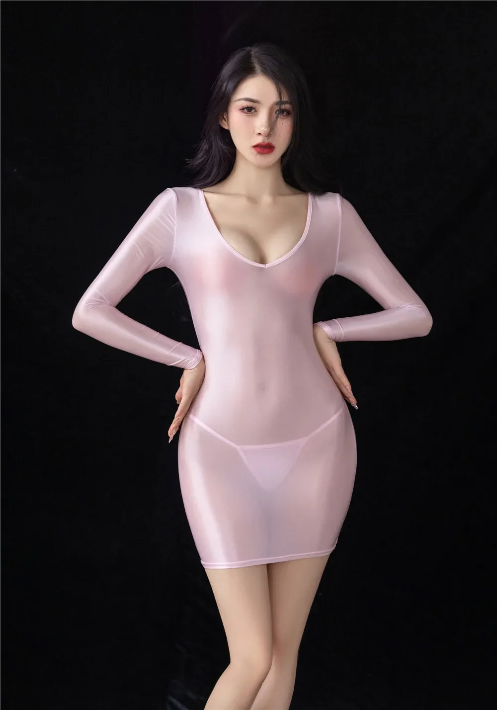 Sexy Package Hip Dresses Deep V Neck Oil Shiny High Elastic Bodycon Dresses Women's Mini Micro Pencil Dress Nightclub Wear