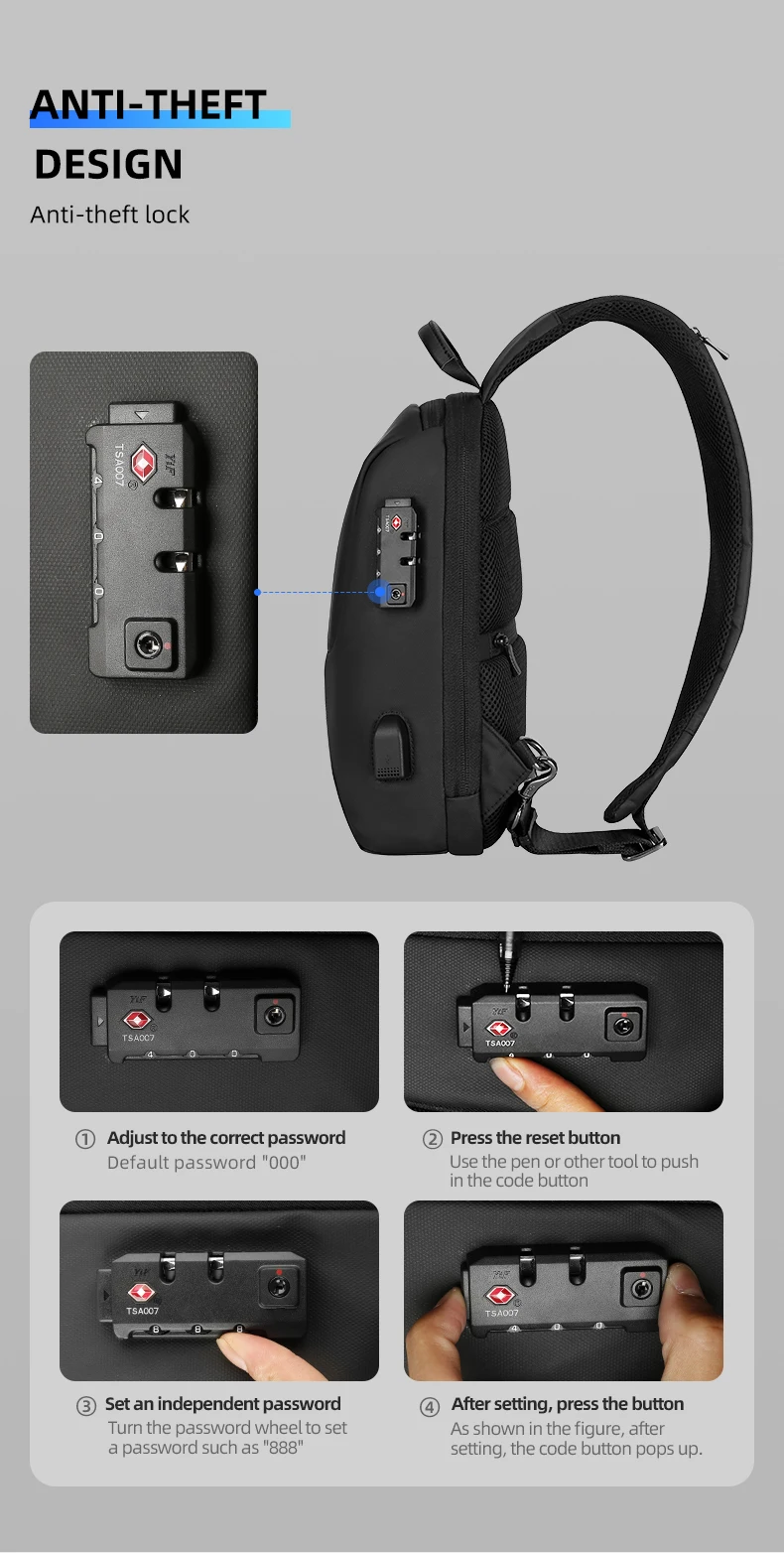 Mark Ryden Schultertasche mit USB TSA-Zollschloss Herren Umhängetasche Brusttaschen für Männer Brusttaschen Herren Schultertasche Crossbody – Detail 4