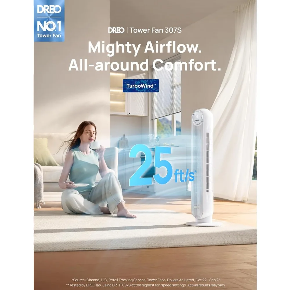 

Бесшумный напольный вентилятор Tower Fan без лопастей с Wi-Fi и голосовым управлением, 90° осцилляция, 4 скорости, 4 режима, 28 дБ, 8 часов работы, доставка по США