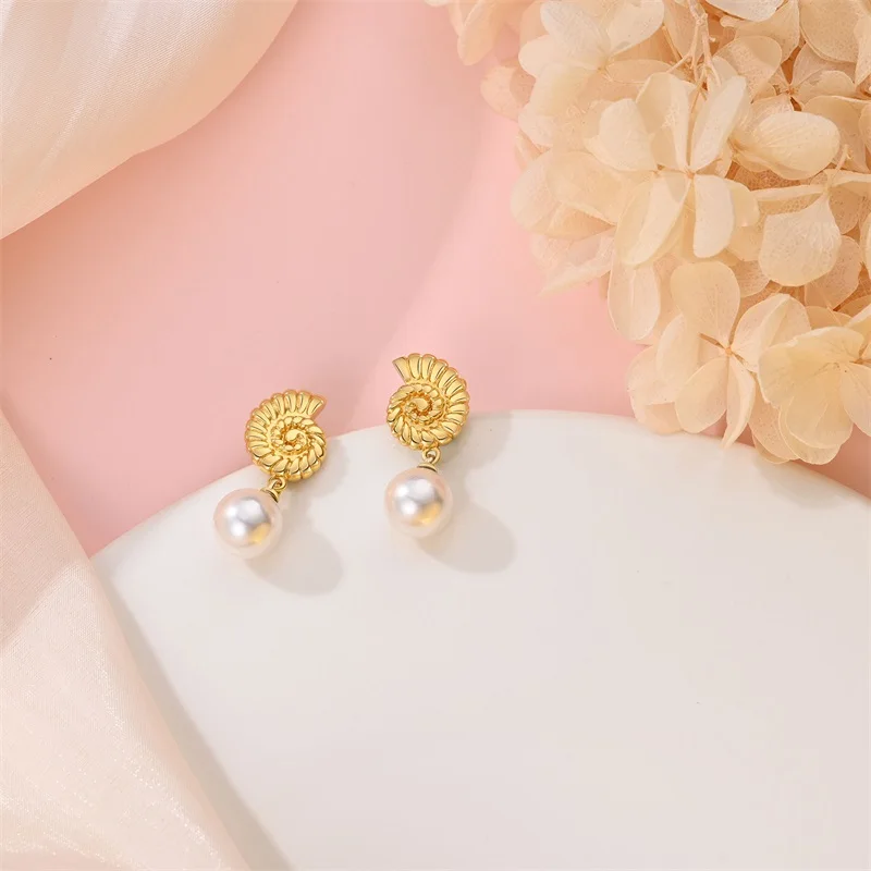 Hot Sales 925 Sterling Silver Gold Conch Pearl Hoop Earrings For Women Fine Birthday Anniversary Jewelry Gifts