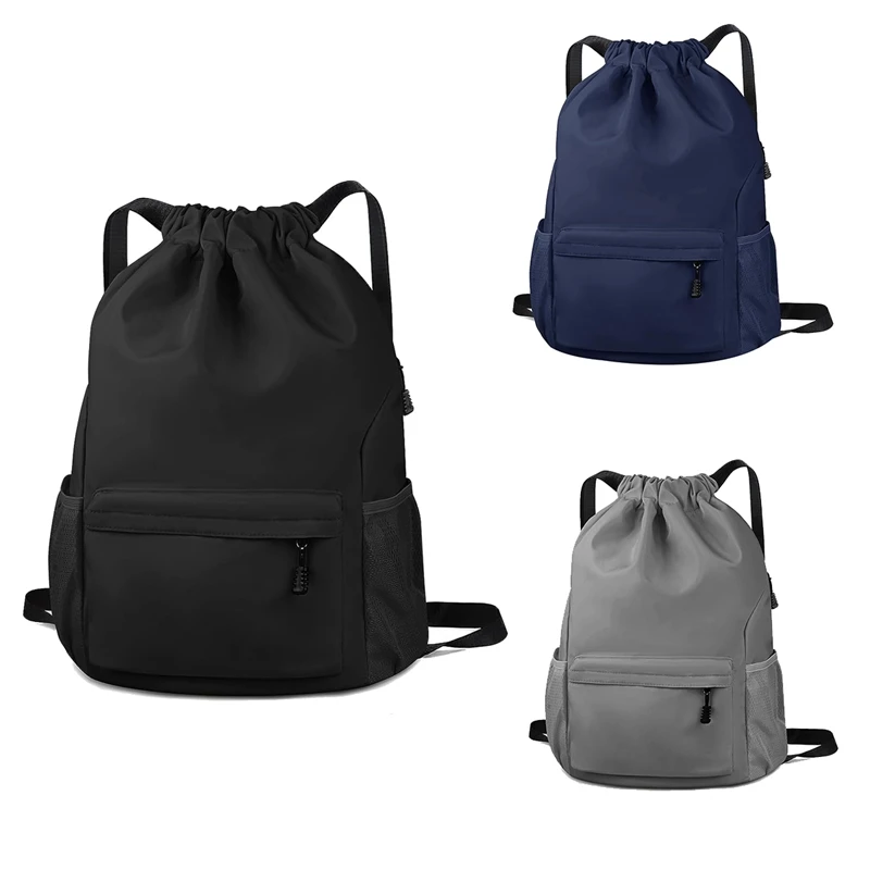 

Drawstring Backpack Waterproof Drawstring Backpack Bag With Side Pocket For Women Men Black