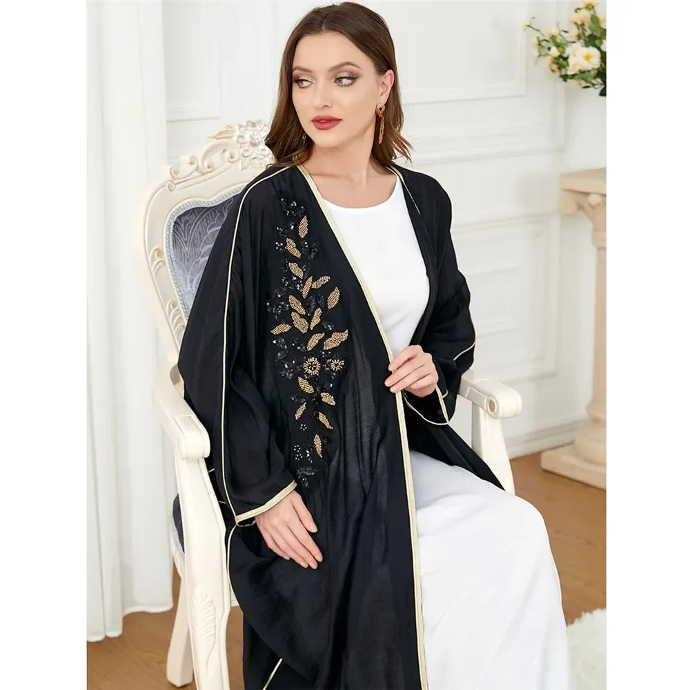 

Ид Рамадан Абая мусульманское женское кимоно кардиган с блестками кафтан Ид Kebaya исламская одежда халат марокень кафтан длинное платье Джалабия