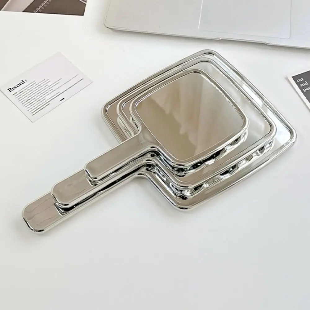 Beauty High Definition Handheld Mirror Silver Liquid Shape Makeup Mirror Travel Square Vanity Mirror Women