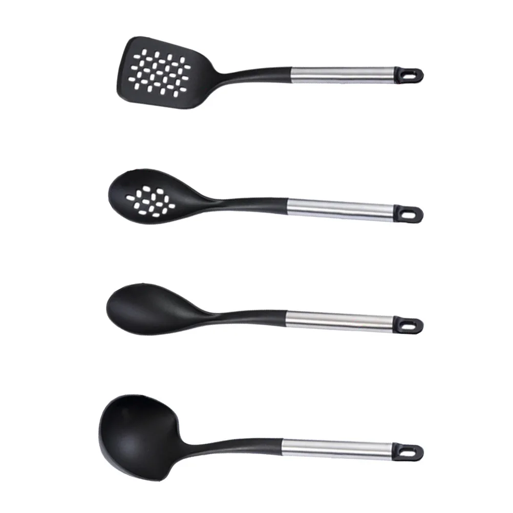 

4pcs Kitchenware Set Black Nylon Spatula Spoon Cooking Tools For Non-Stick Pans Home Restaurant Use Turner Kit