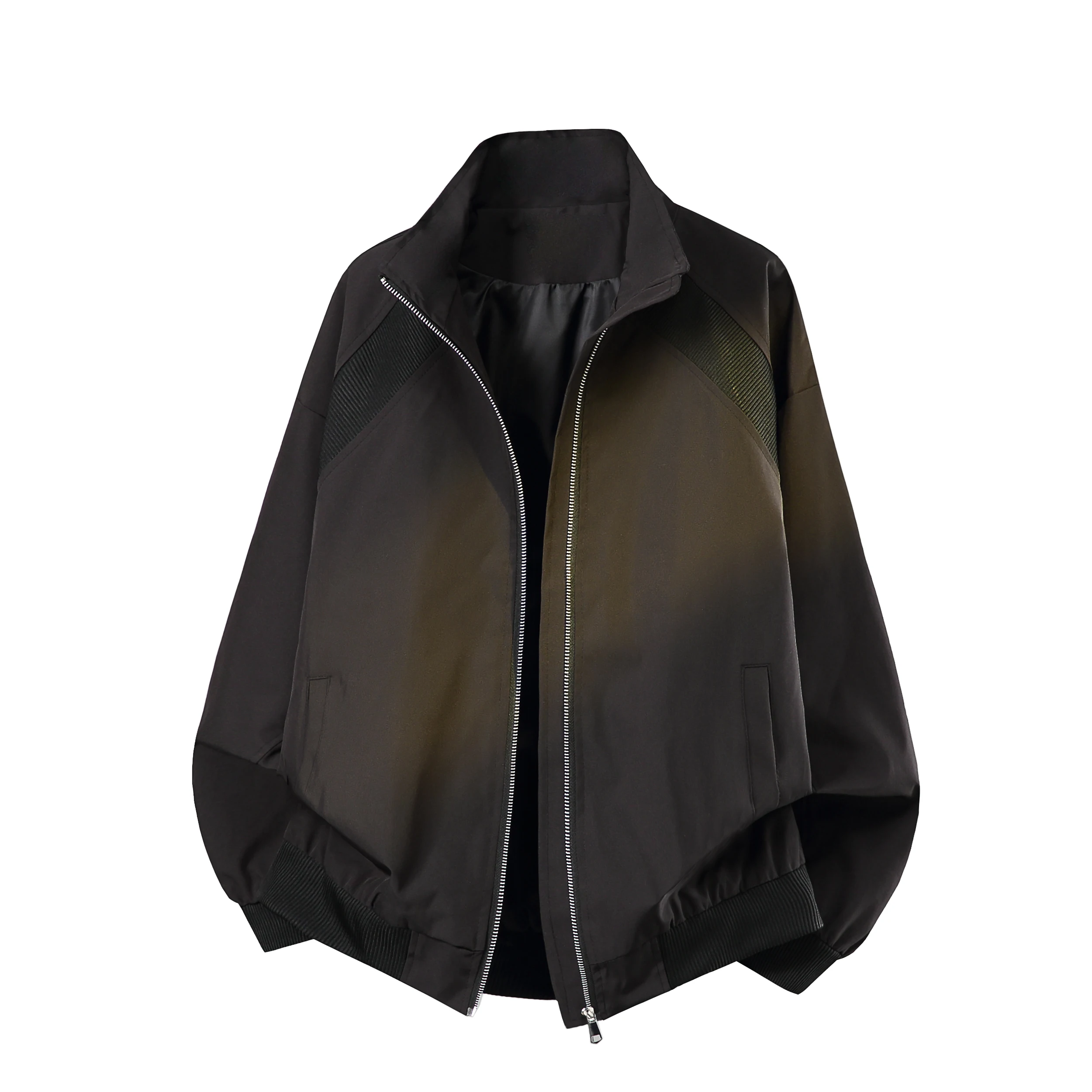 Men Gradient Color Stand Collar Jacket Loose Zipper Patchwork Windbreaker Spring Autumn Casual Streetwear Outerwear Male Coat
