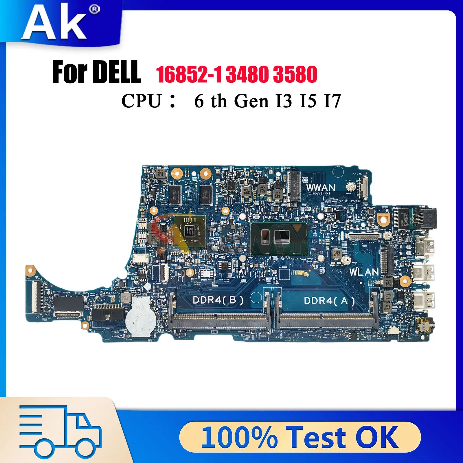 

16852-1 Mainboard For DELL Latitude 3480 3580 with i3 i5 i7 CPU CN-02V63C 004JRR 0TD9WG 08NCKY Tested OK