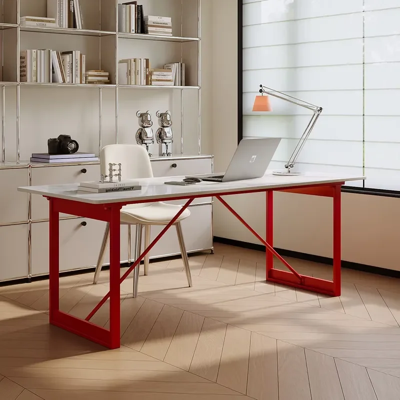 Simple Modern Computer Desk for Home Office Small Apartment Bedroom Rectangular Metal Surface Workbench No Assembly Required