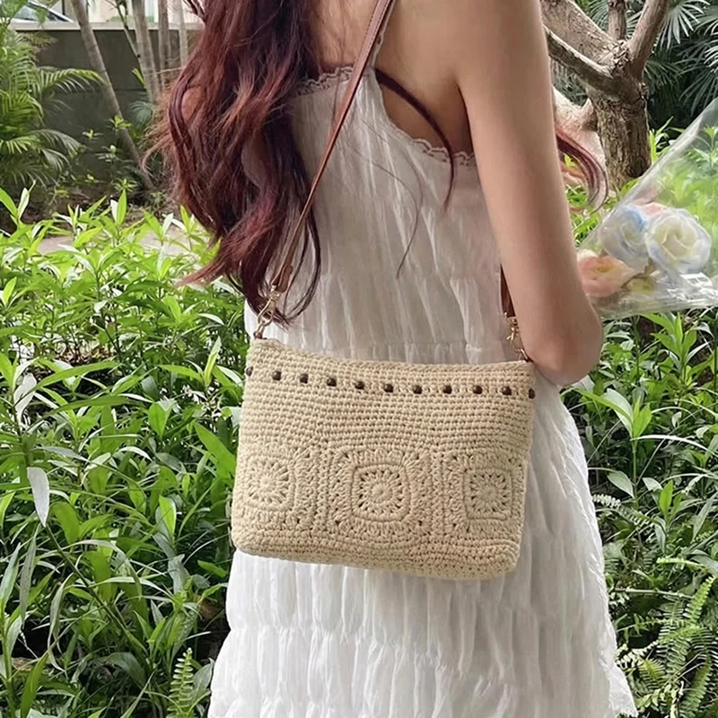 

Spring Summer Casual Beach Straw Bag Women Messenger Bags Knitted Shoulder Crossbody Bag For Women Beach Mobile Phone Bag
