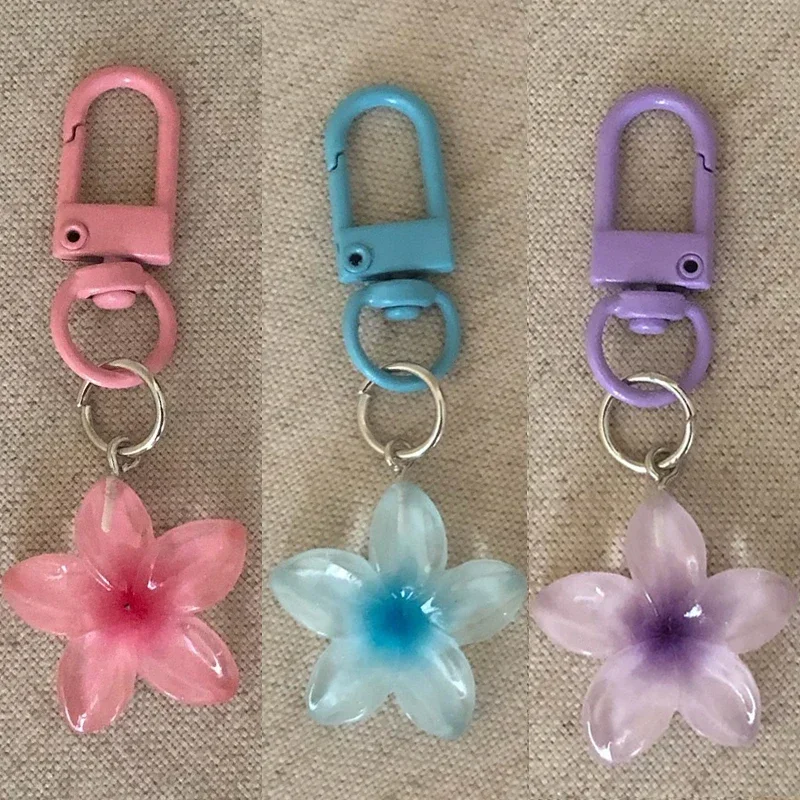 5Pcs Sweet Jelly Egg Flower Key Chain Color DIY Flower Cute Keychains Pendant Student Girls Resin Bag Pendant Keyring Gifts