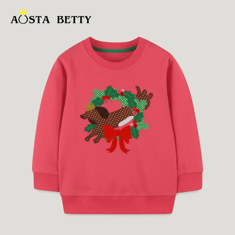 

Girls' Hoodie Autumn New Christmas Deer Print Round Neck Long Sleeve Pullover