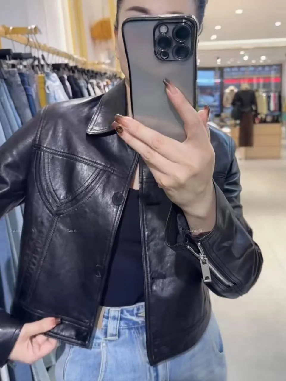 

Sli Casual Women's eepskin Leather Jaet Retro Oil Wax Outerwear ort Length Collar Single Button Closure Long S...